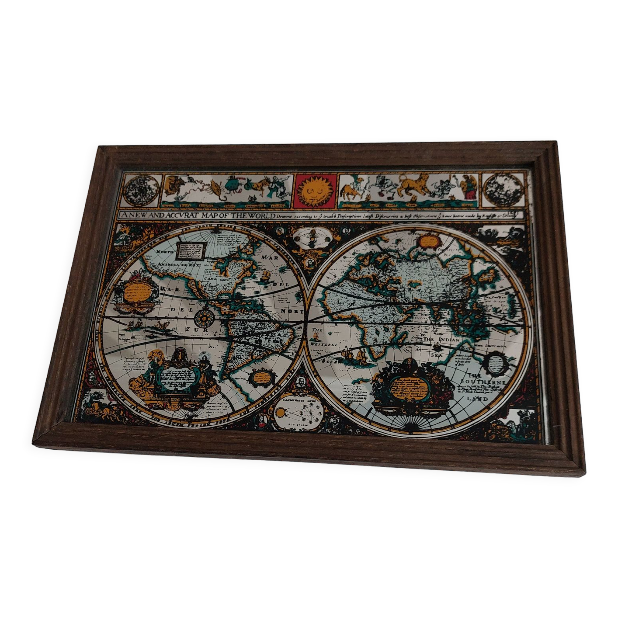 Vintage world map mirror board
