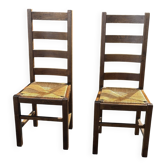 Pair of oak and straw chairs – 1950s
