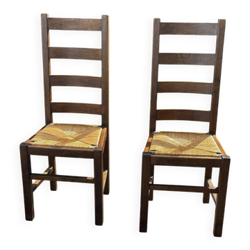 Pair of oak and straw chairs – 1950s
