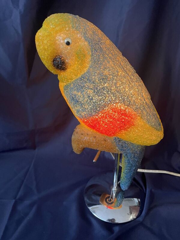 Lampe vintage perroquet plastique souple et chrome lampe a poser lampe exotique