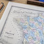 France and departments, old map, printed in 1852. Authentic.