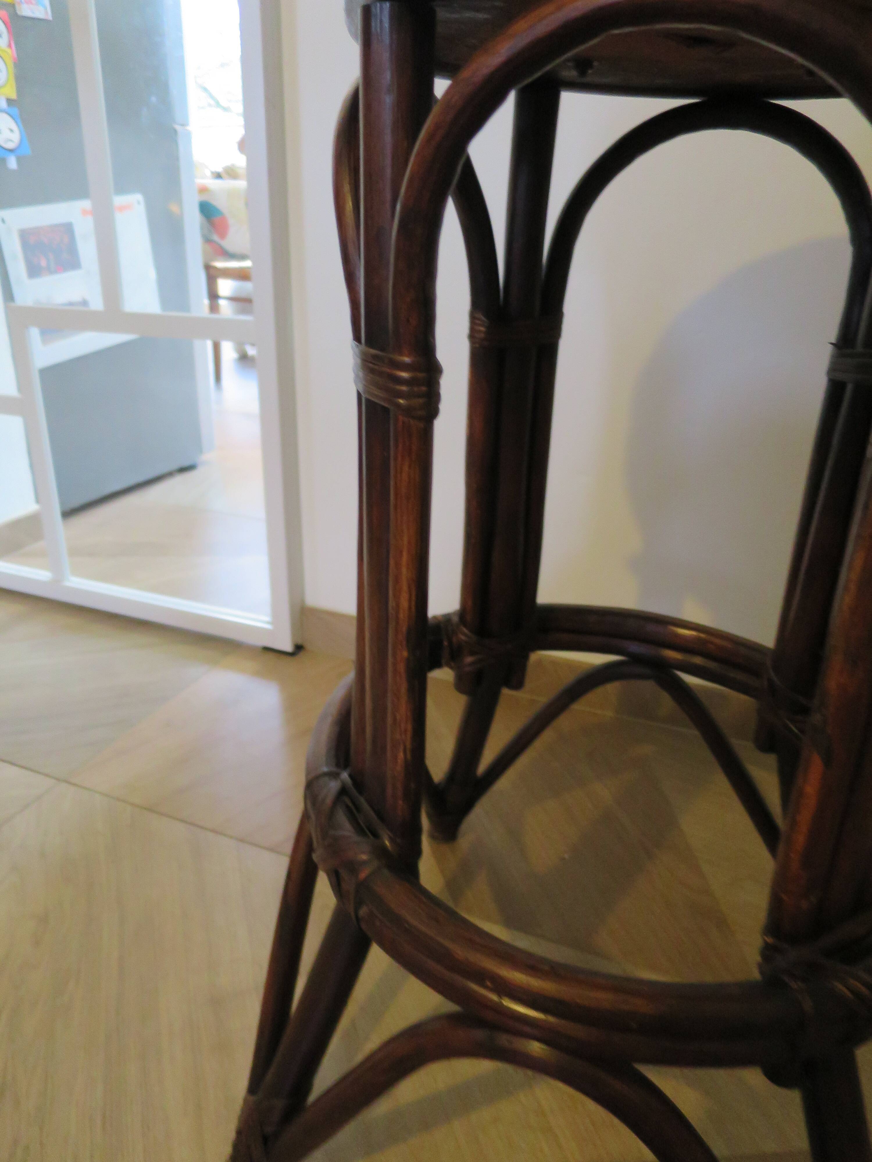 Set of 2 swivel bar stools / chairs - wood - cane - rattan - 80s