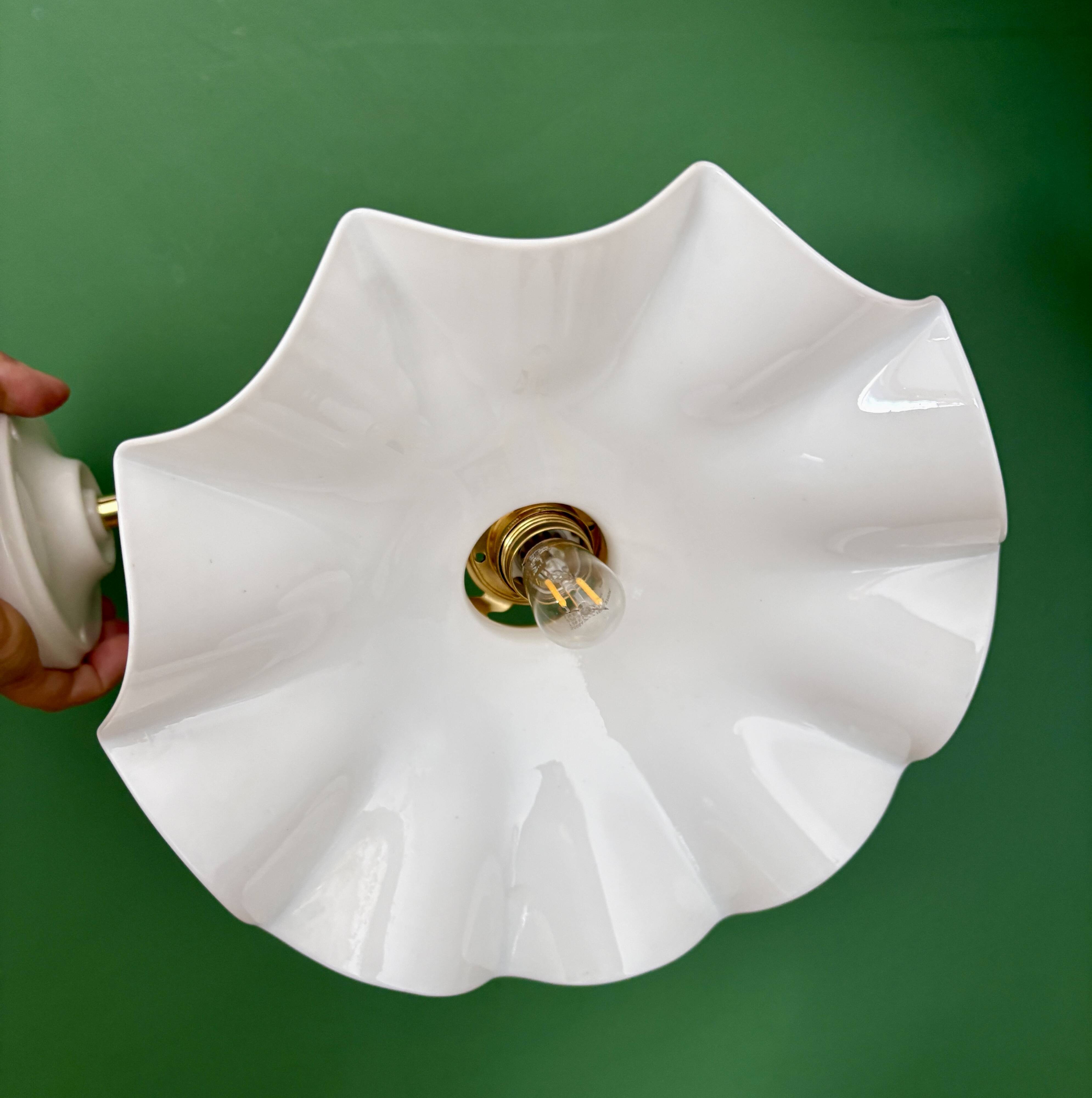 Vintage white opaline lampshade wall light
