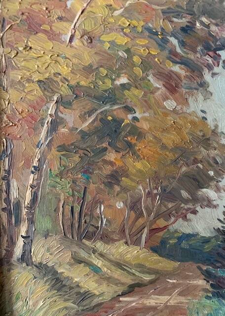 Old impressionist painting, autumn forest, framed, signed, late 19th century