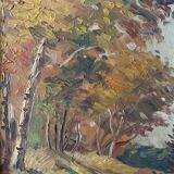 Old impressionist painting, autumn forest, framed, signed, late 19th century