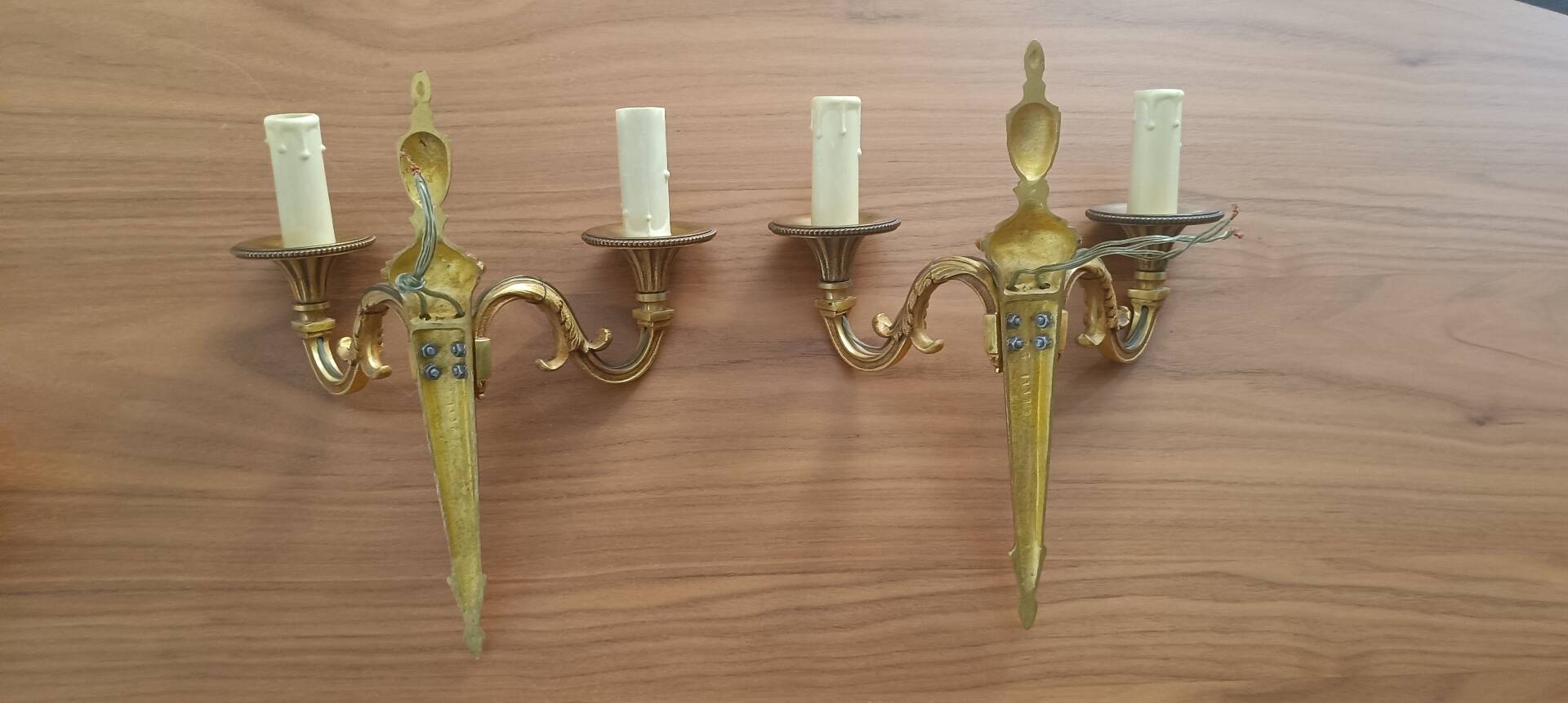 Pair of Louis XVI wall sconces in gilded bronze – Maison Lucien Gau