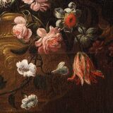 Antique painting from the 17th century, still life with flower vase