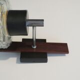 Vintage wall lamp in teak and glass relief Belgium 1970