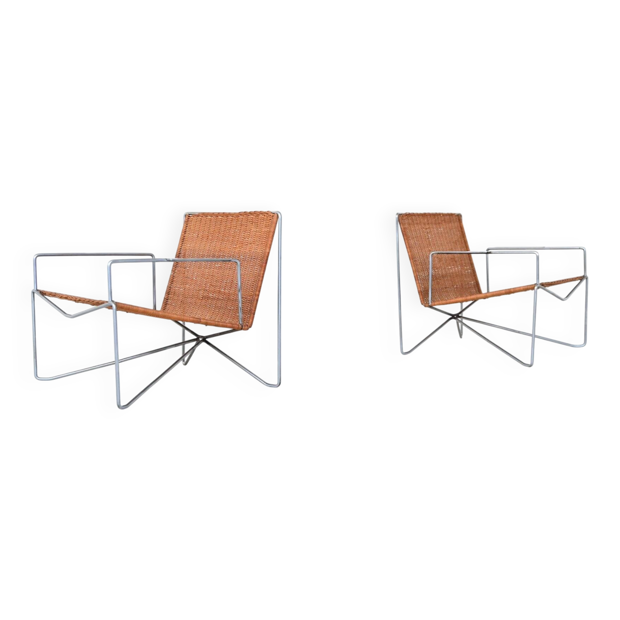 Pair of lounge chairs steel and rattan Gelderland The Netherlands 1964