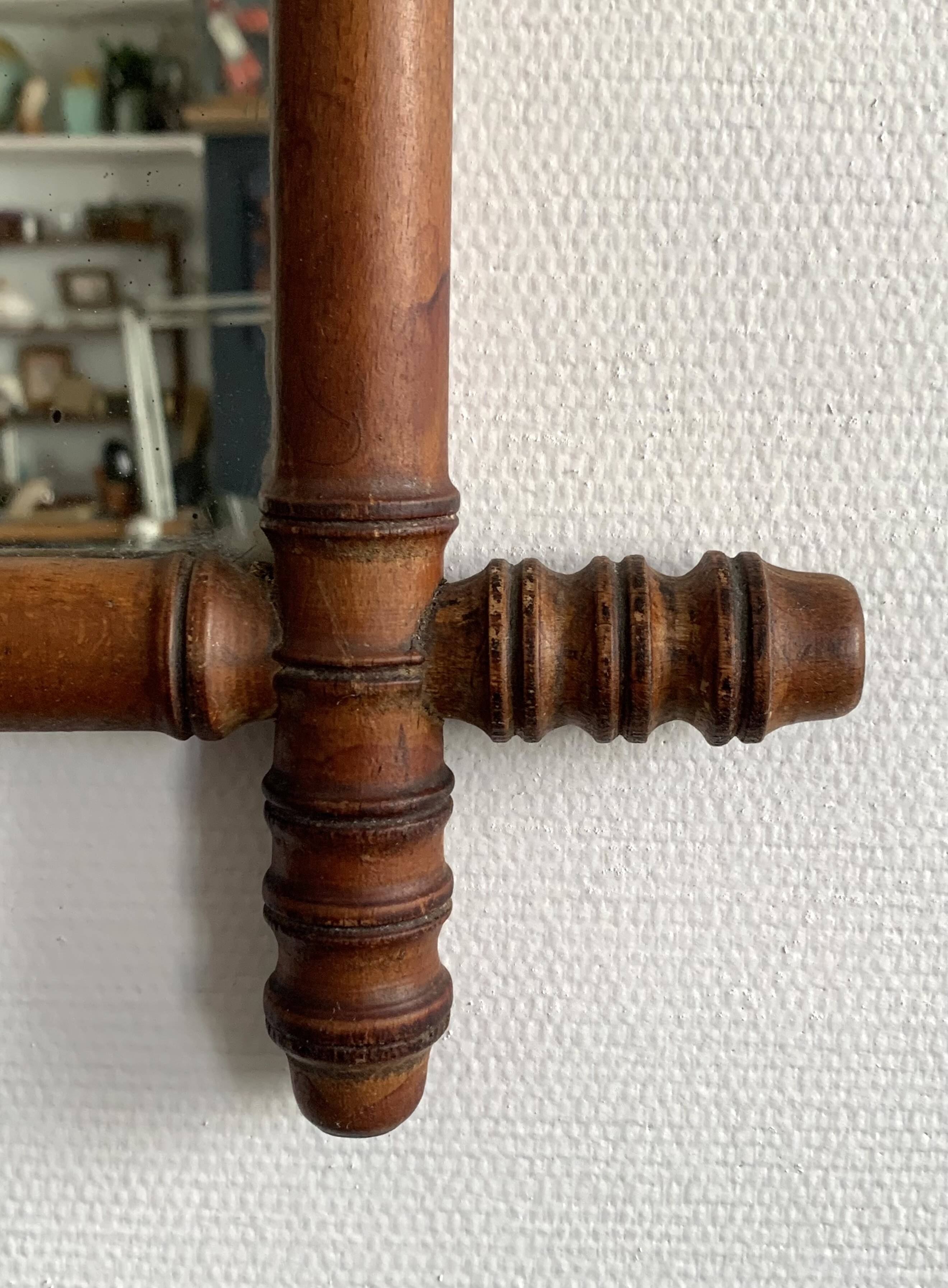 Late 19th century bamboo-style turned wooden mirror