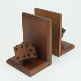 Pair of mid century bookends with dices solid teak wood 60s danish modern