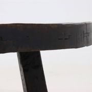 Brutalist Solid Stained Oak Round Tripod Coffee Table 1970s