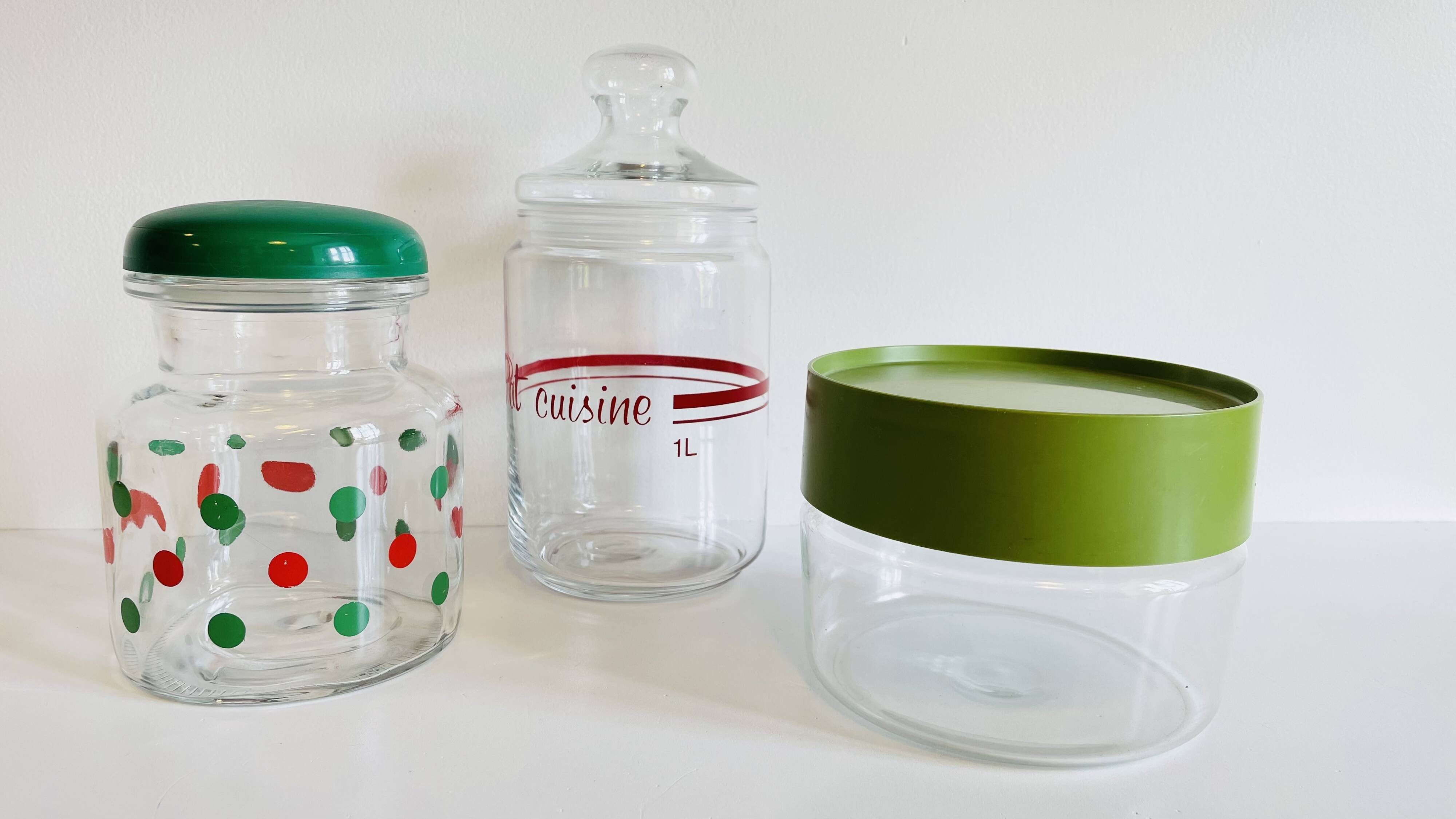 glass and colored kitchen jars