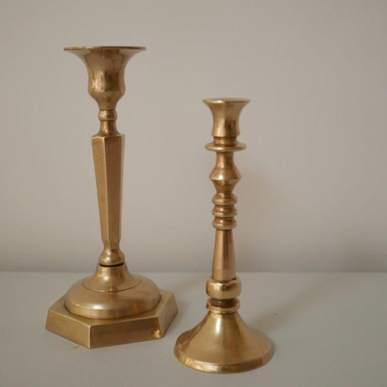 Set of 2 small brass candle holders