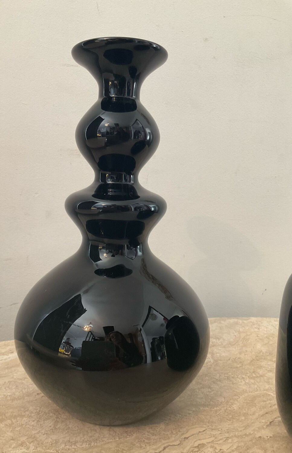 Duo of black opaline vases from the 60s and 70s