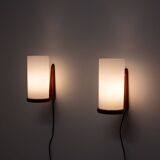 Pair of teak & acrylic sconces by Luxus, Sweden
