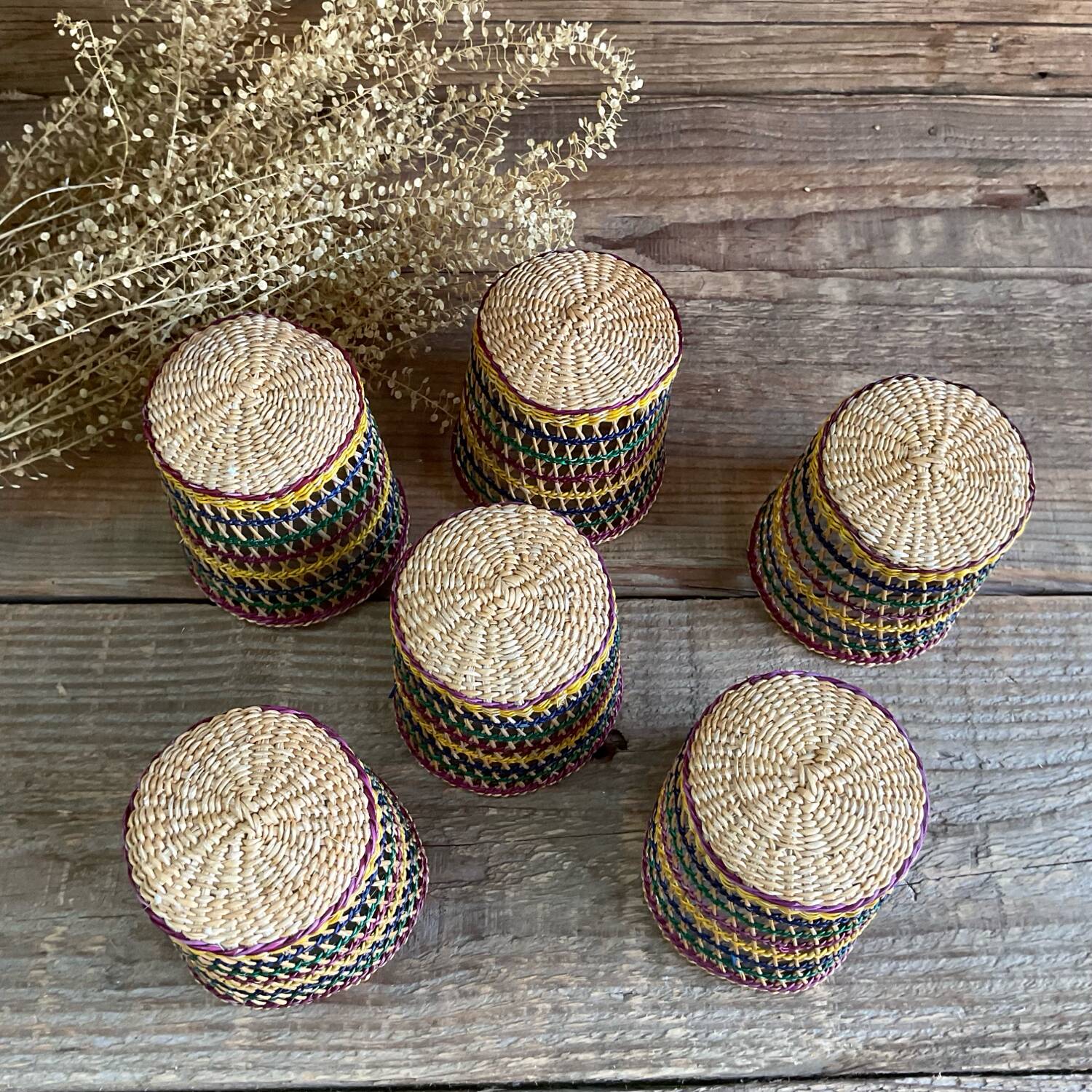 6 vintage glass holder baskets