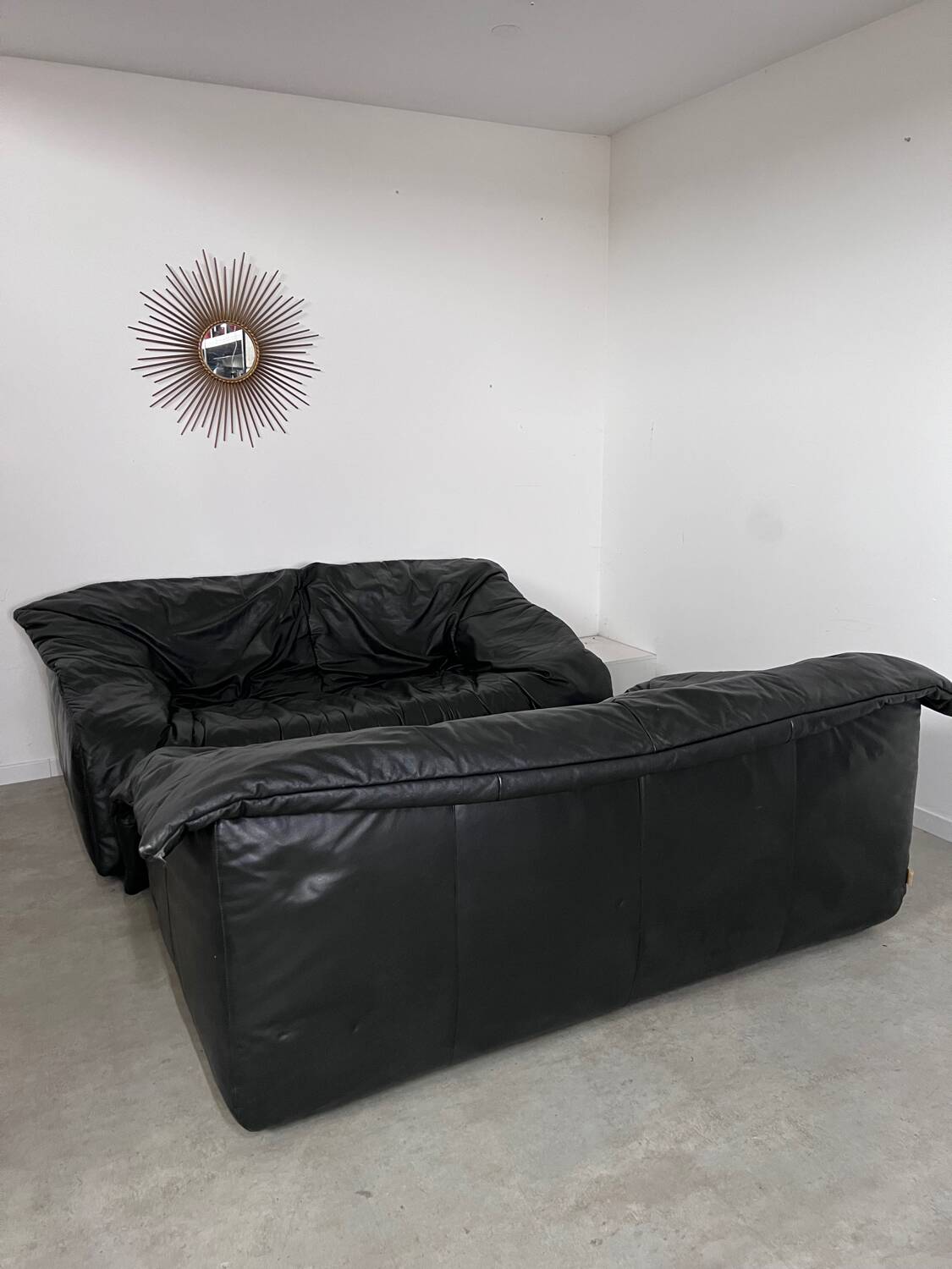 Vintage sofa set roset line Flou Flou designer sofa 80s black leather