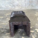 Stool, tabouret or low Japanese-style armchair in brutalist monoxyle radica.