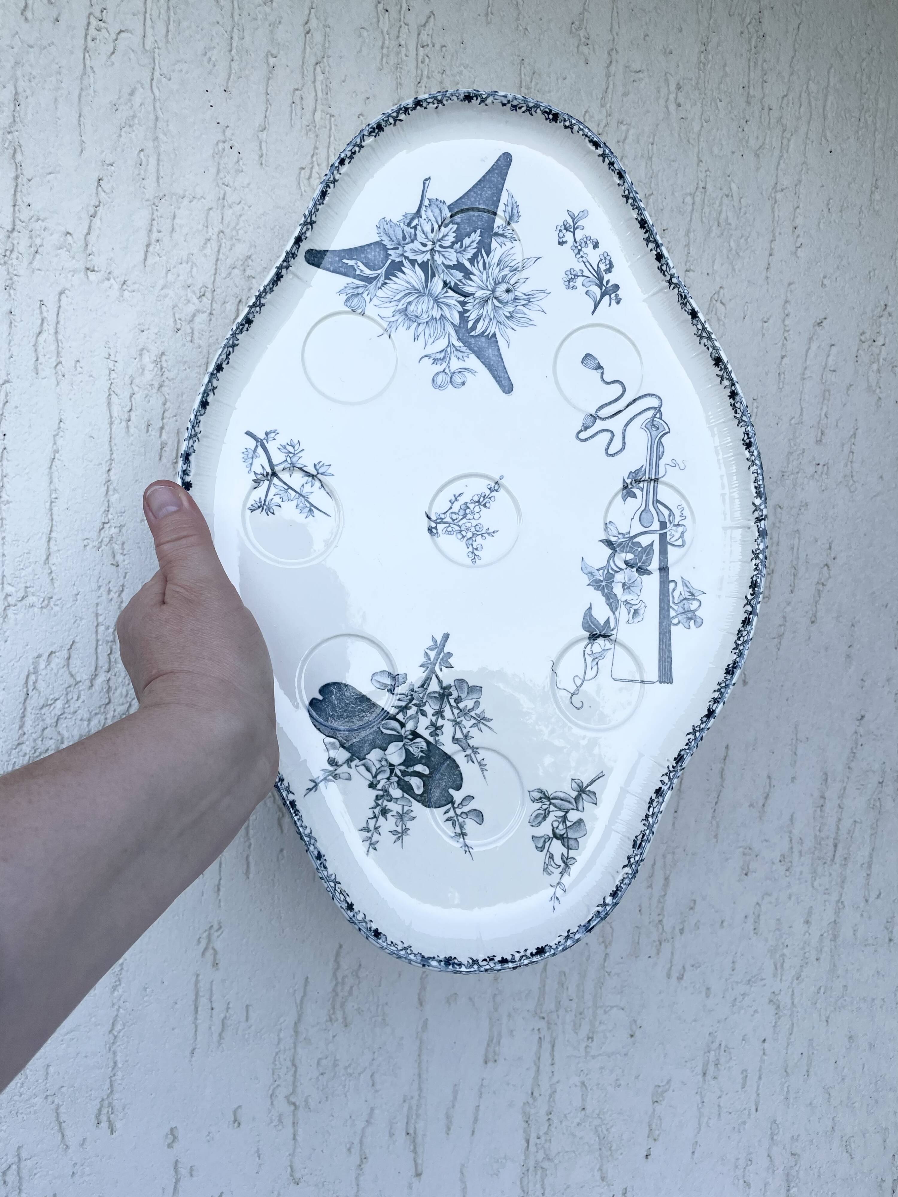 Old earthenware egg dish – Émile Bourgeois, late 19th century