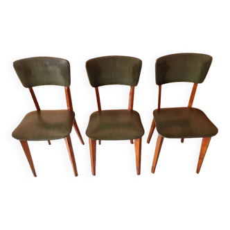 Lot de 3 chaises vintages années 60 en skaï vert olive