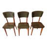 Lot de 3 chaises vintages années 60 en skaï vert olive