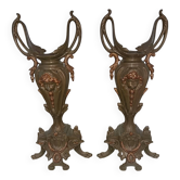 Old pair of spelter fireplace vases