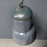 Grande lampe à suspension industrielle ancienne en émail bleu-gris