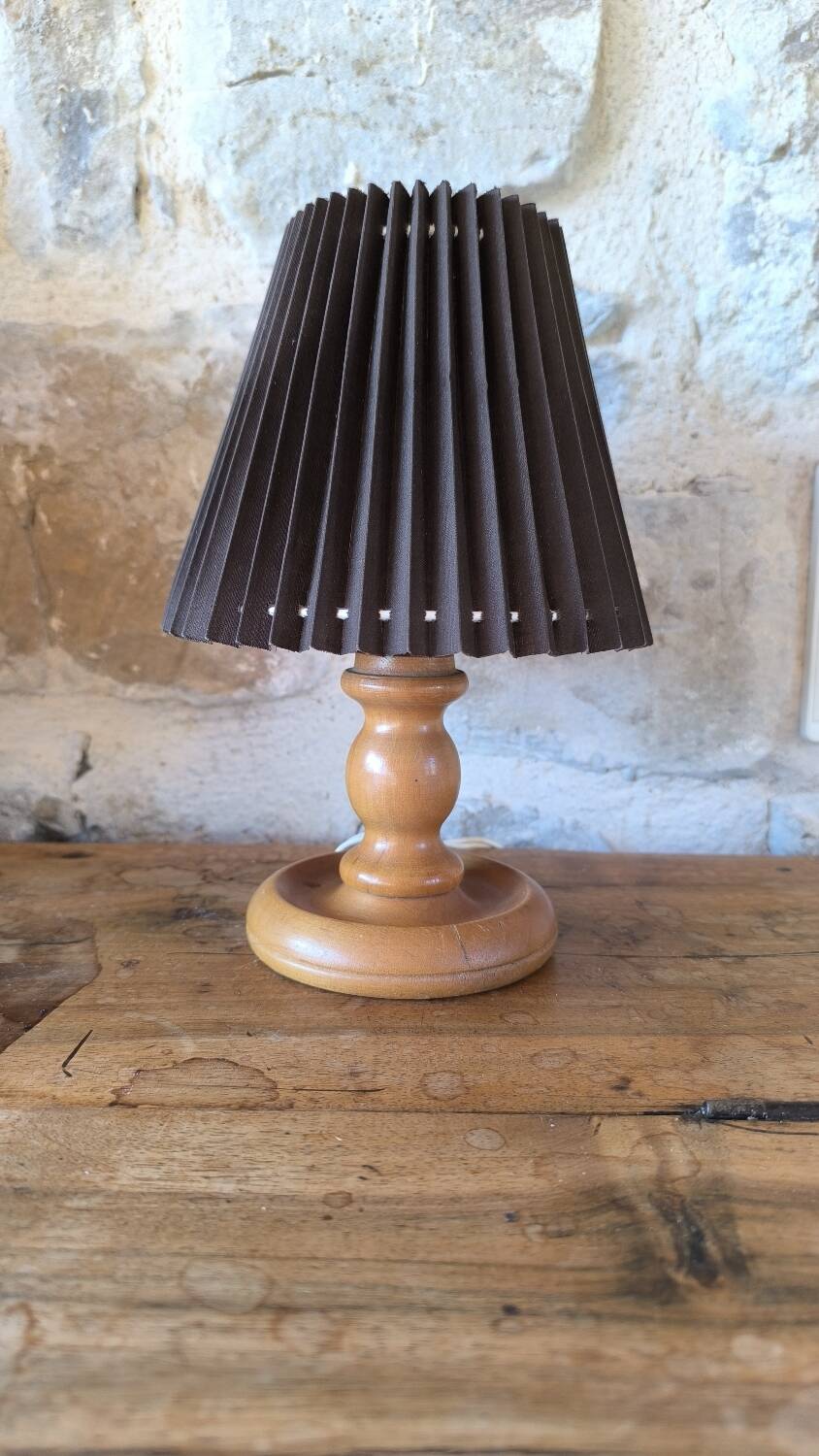 Turned wood table lamp