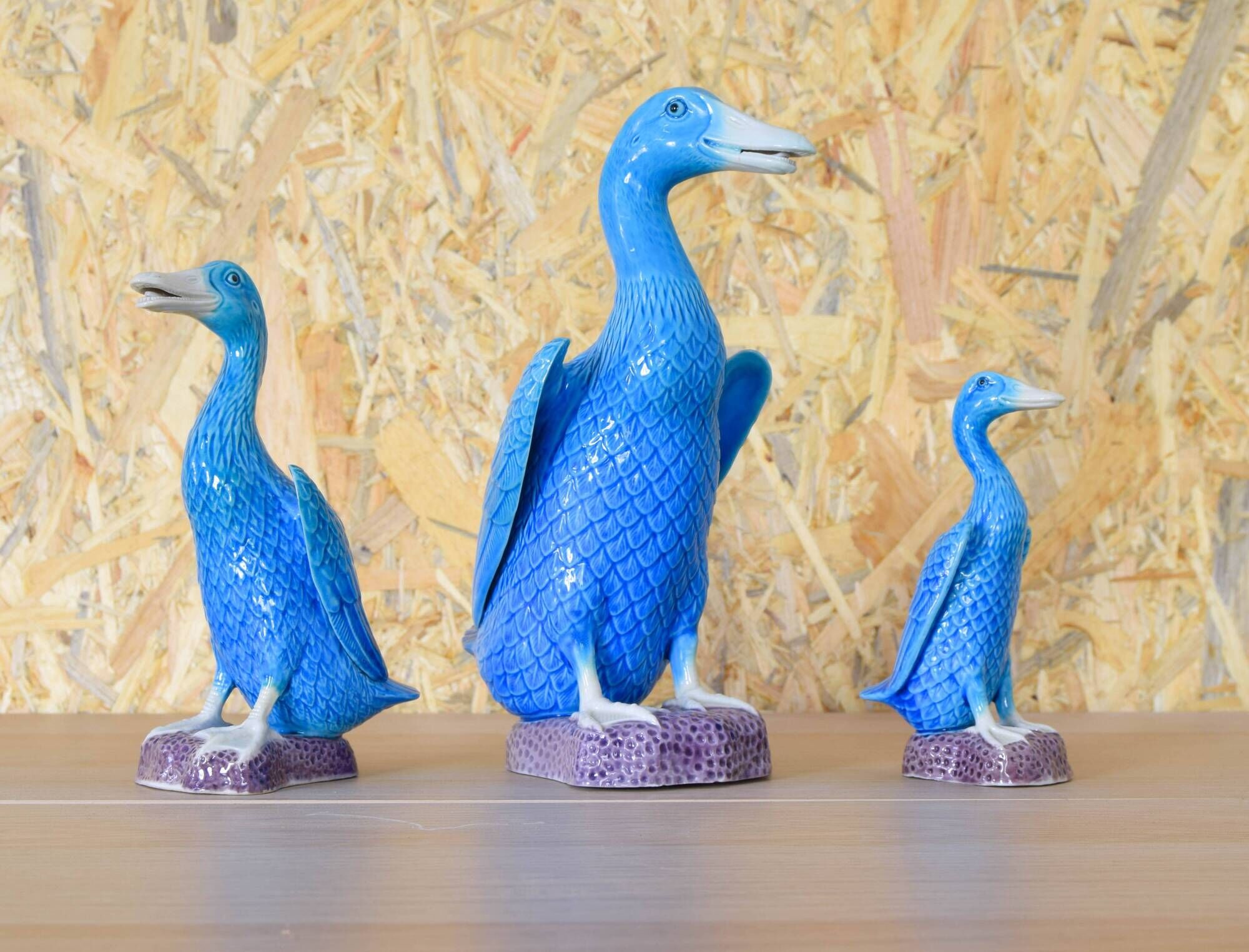 Set of three mid-century turquoise ducks, Chinese porcelain, 1950s