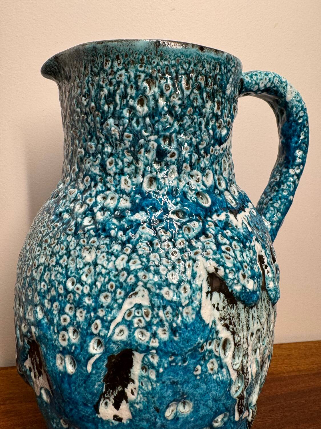 Vallauris ceramic pitcher blue lava 60s
