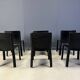 Vintage black leather dining chairs by Cidue, set of 6 - 1980s
