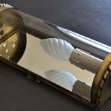 vintage mirror wall lamp, domed glass and golden brass