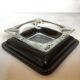 Ashtray, pocket tray, glass and leather.