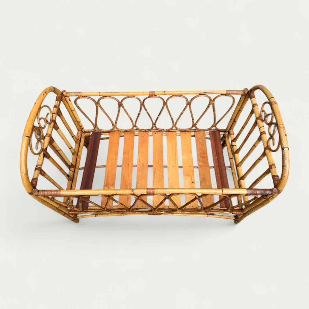 Vintage rattan baby bed 1960