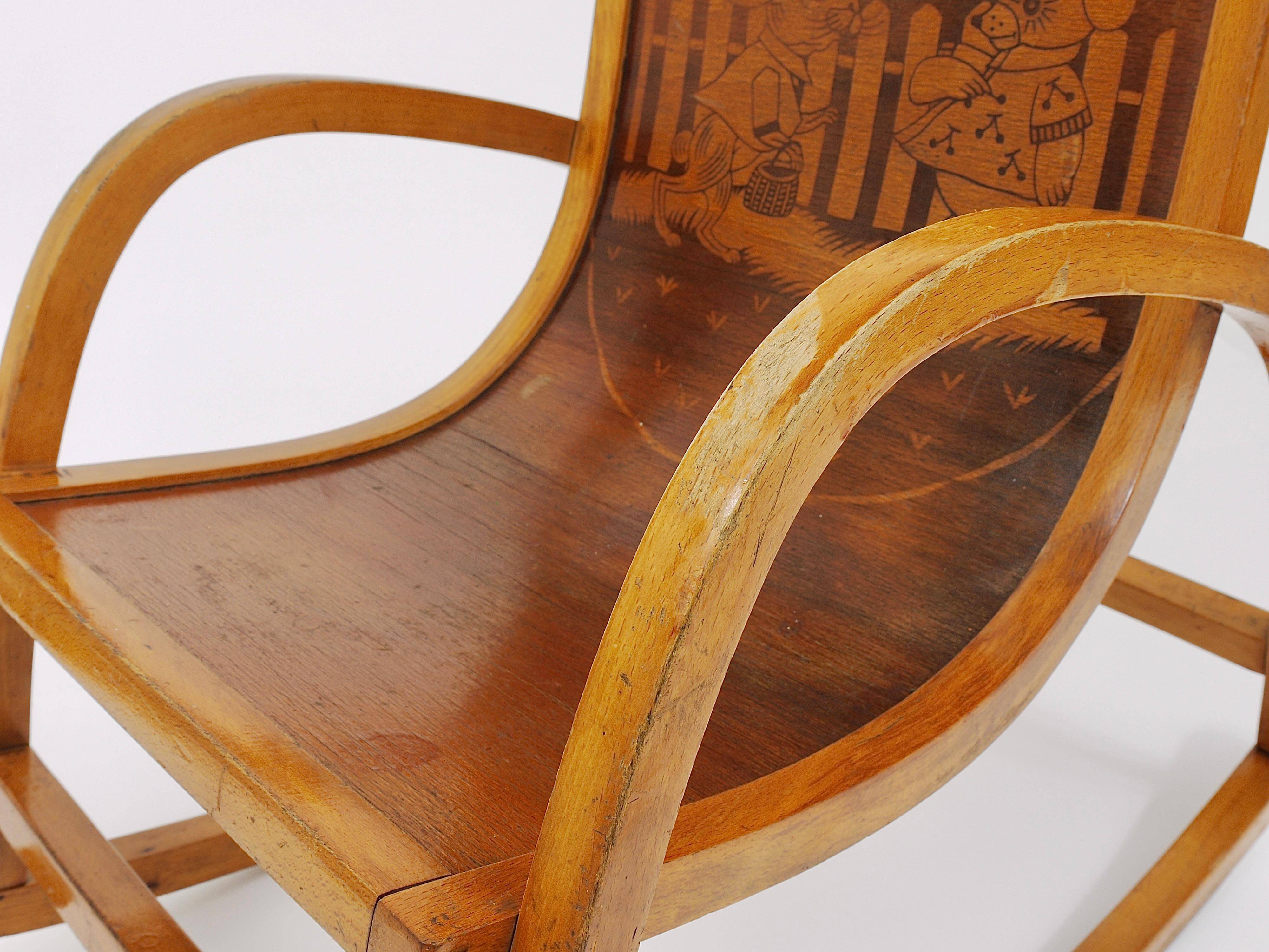 Curved wooden rocking chair for children Bauhaus Brockhage Andrä period, Germany, 1950s