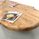 XXL oval coffee table in solid oak, cylindrical base, 1950s.