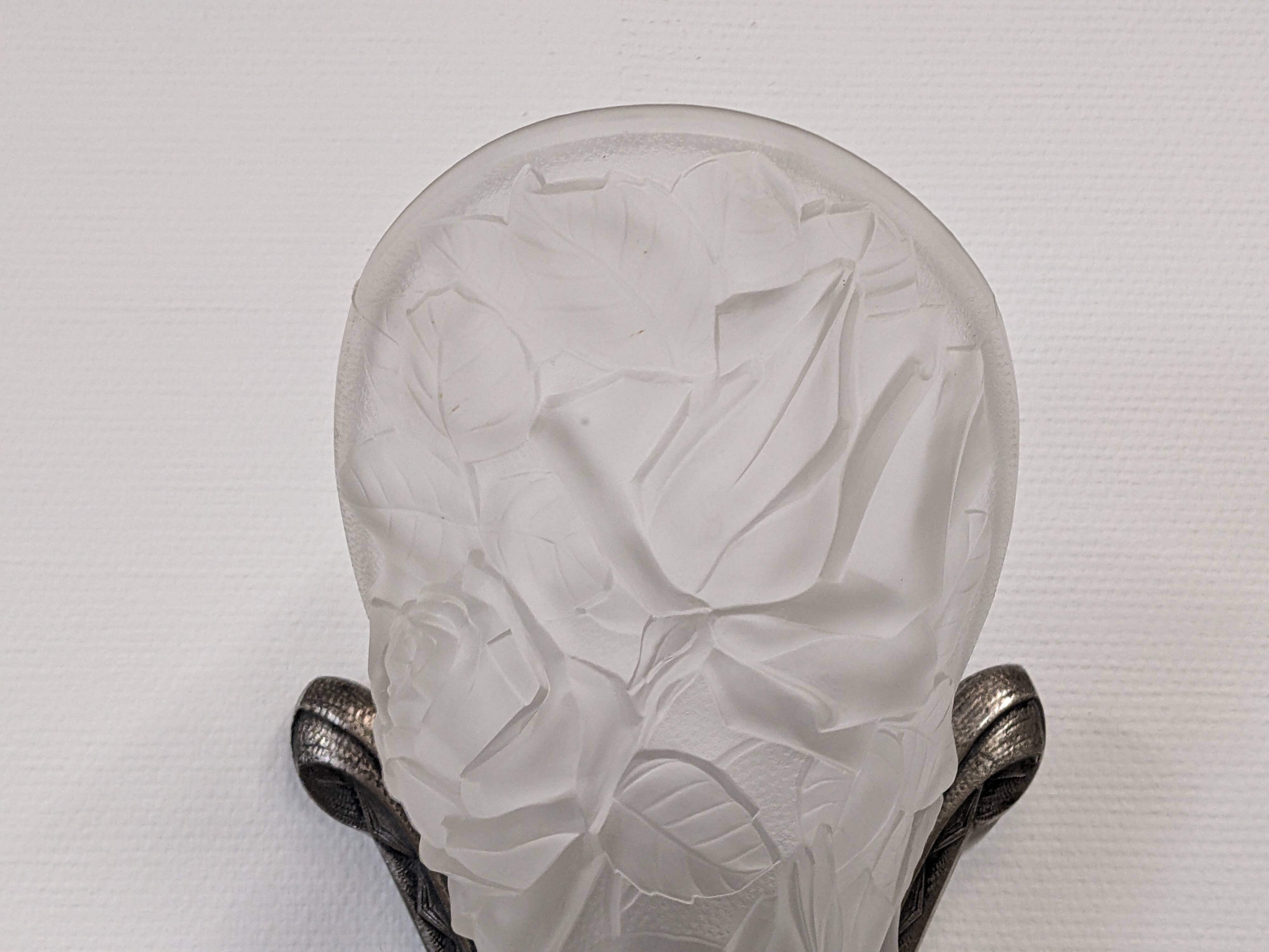 Art Deco wall lamp in frosted glass and nickel-plated bronze circa 1920