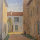 Tableau, paysage, cachet de l’atelier d’artiste circa 1940