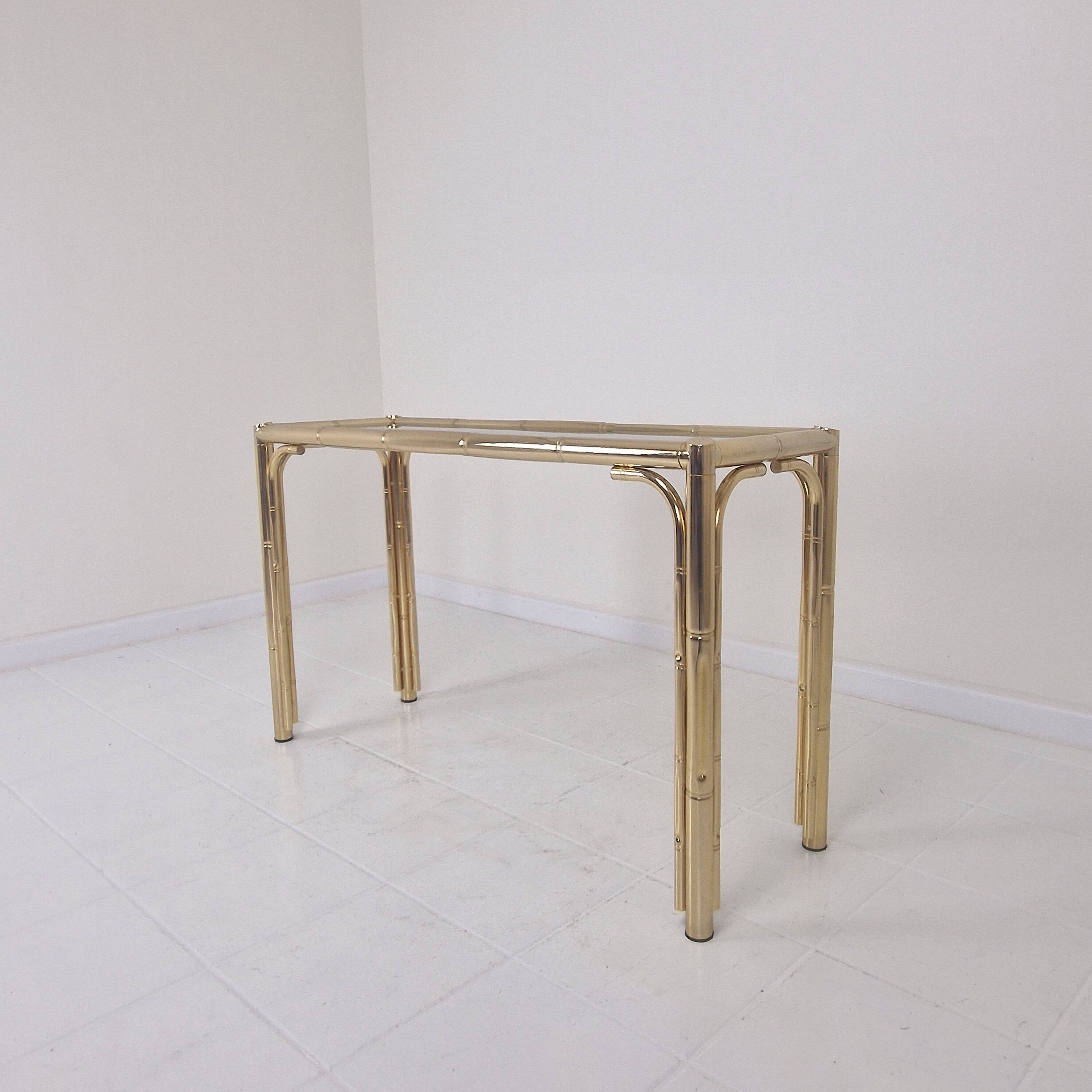Italian Rectangle Side Table in Brass Bamboo and Smoked Glass, 1970s
