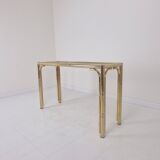 Italian Rectangle Side Table in Brass Bamboo and Smoked Glass, 1970s