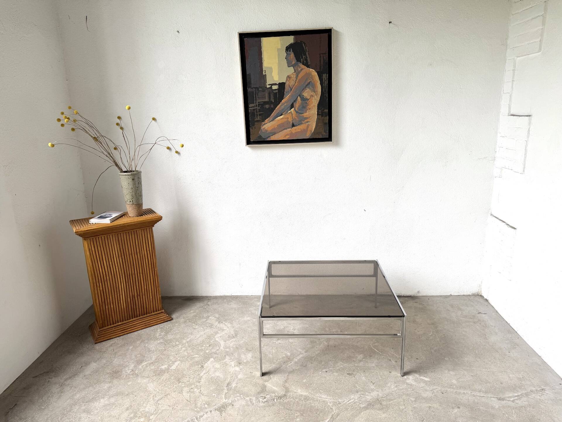 Modernist chrome and smoked glass coffee table, circa 1970