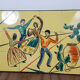 Wrought iron coffee table porcelain tray painted with a vintage Provencal scene 60s/70s