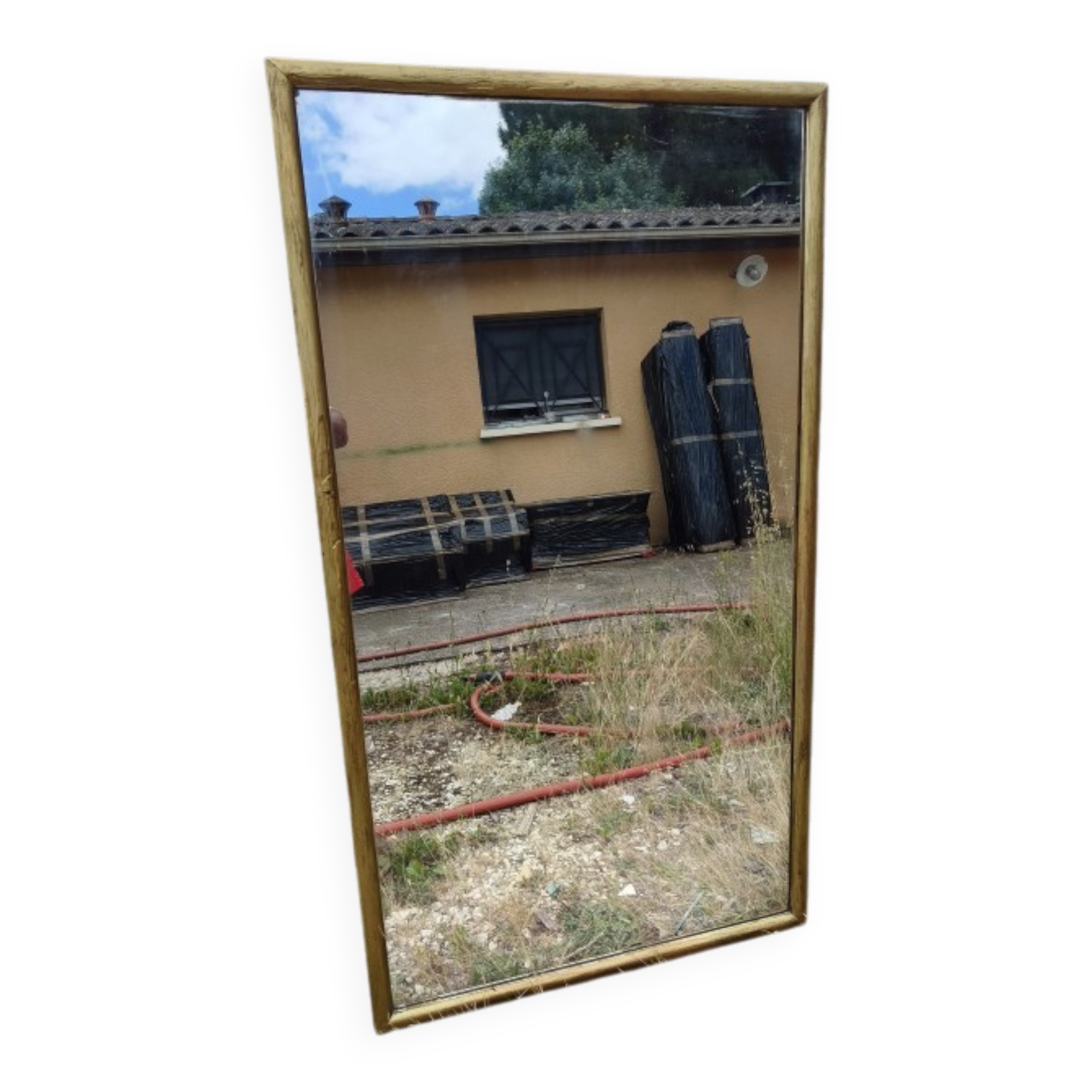 Large mirror from the early 20th century, wood and gilded stucco.