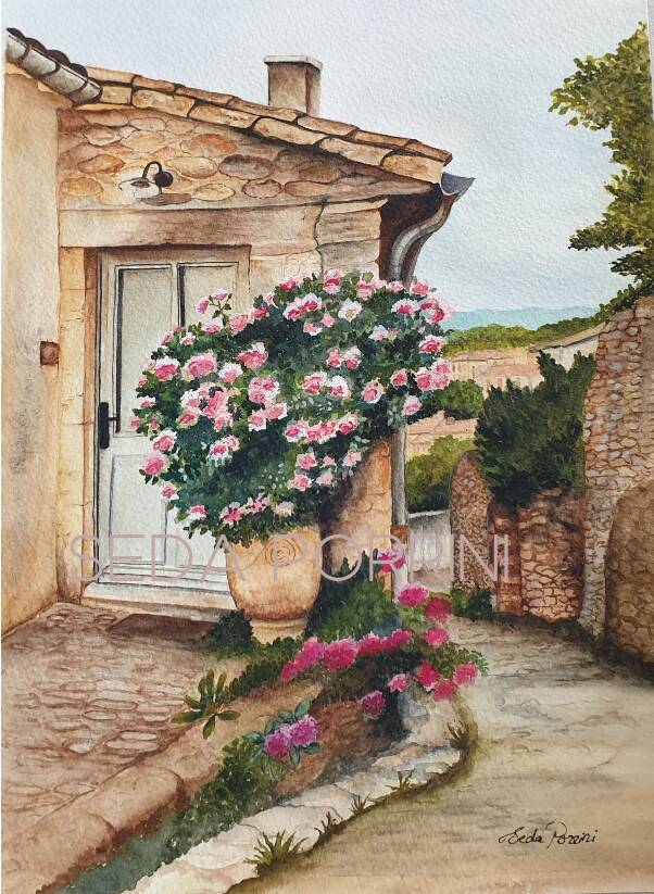 Fine art print of watercolor "Bormes-les-Mimosas"