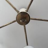 Vintage Italian ceiling light, brass and opaline, 1950