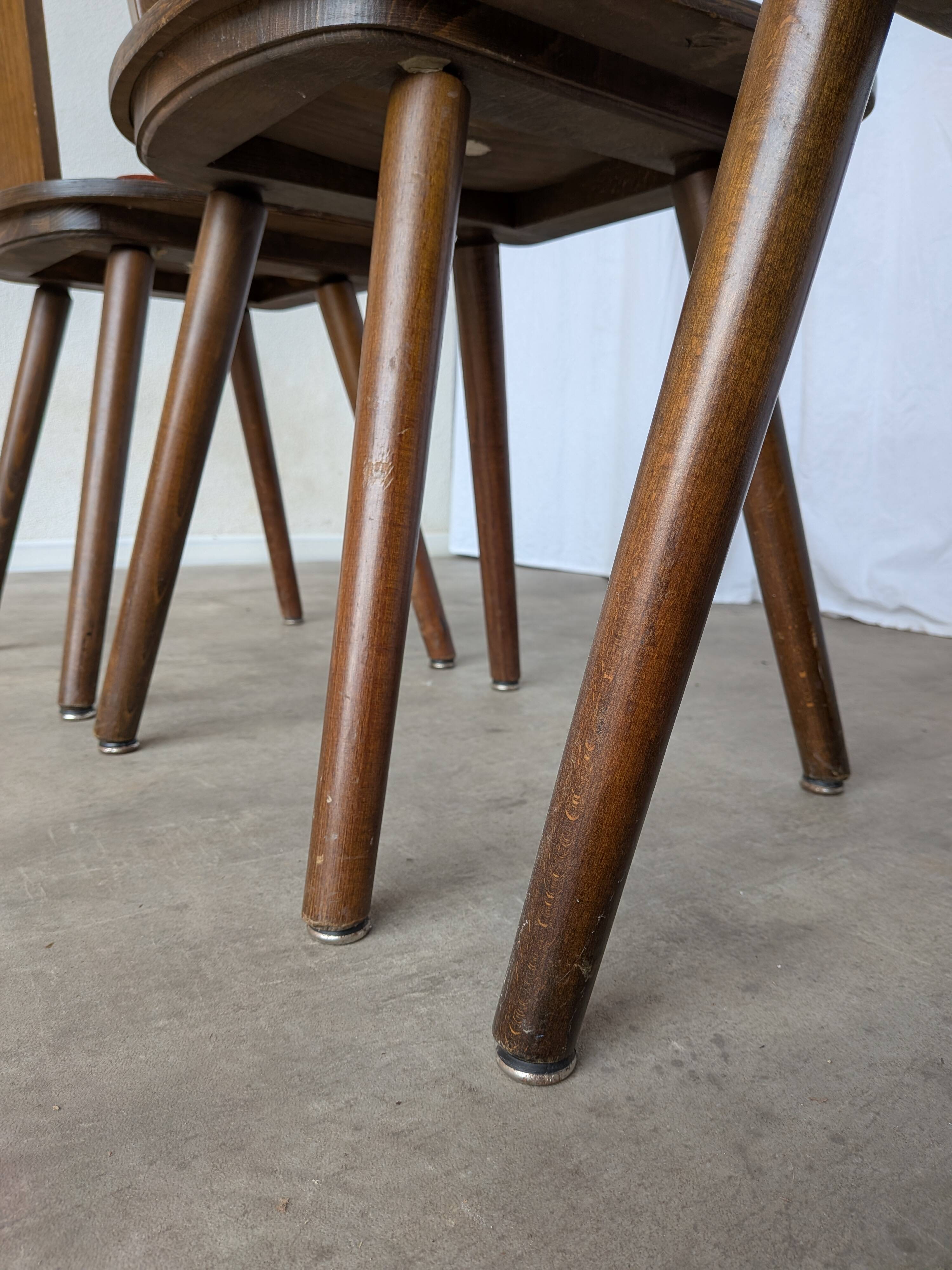 Vintage Tyrolean Dining Chairs: Set of 4, Red Fabric Seat, 1970s