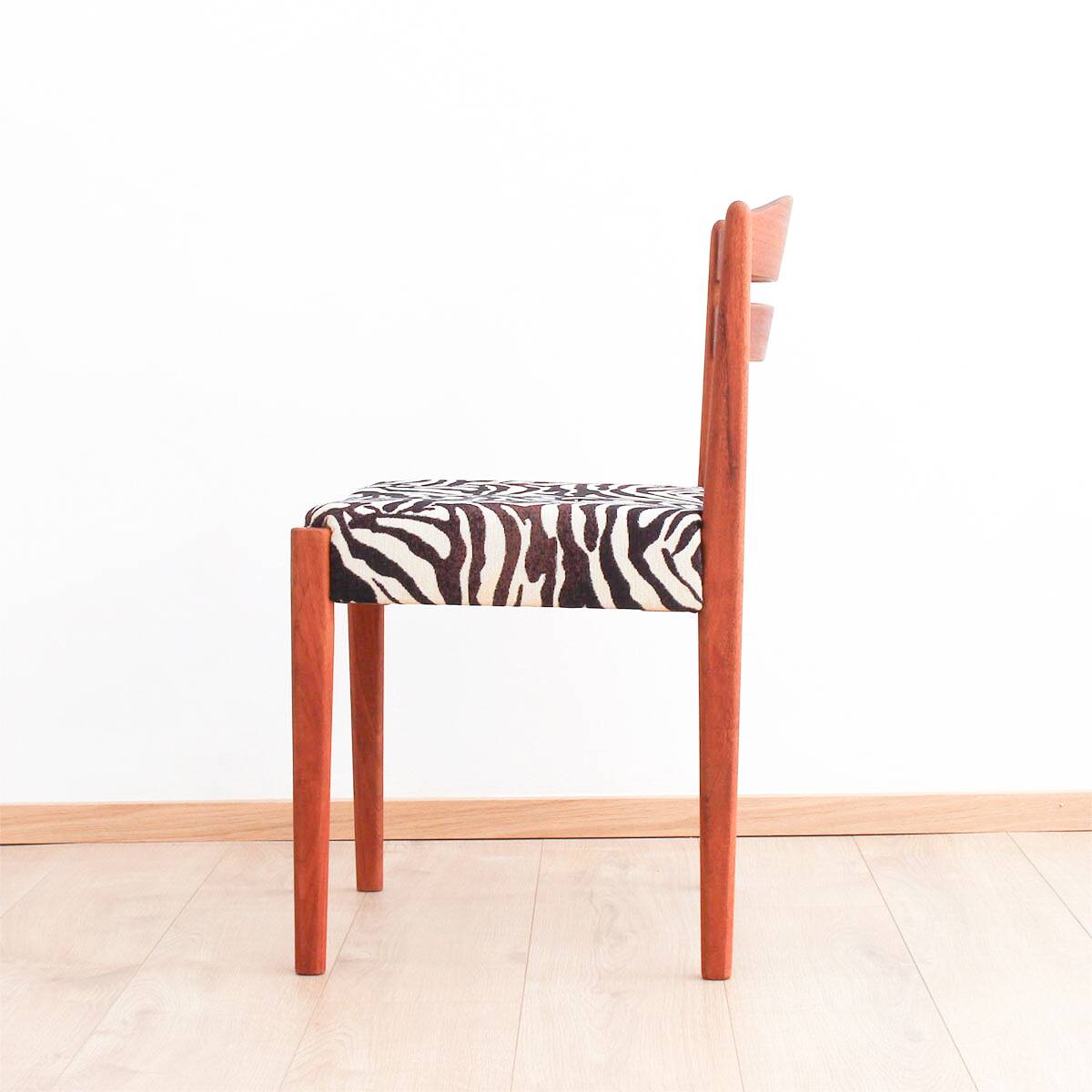 Danish teak dining chairs with zebra print from Boltinge Stølefabrik