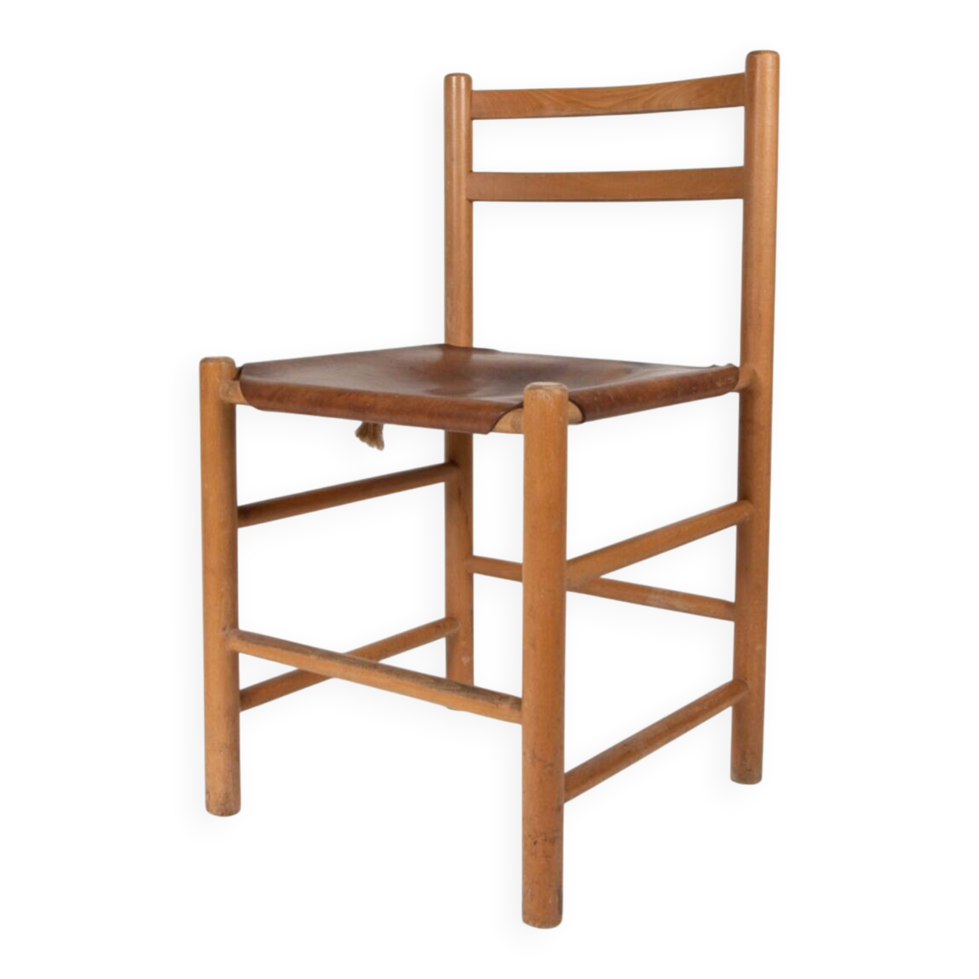 70s dining chair by Ate van Apeldoorn in pine and saddle leather