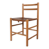 70s dining chair by Ate van Apeldoorn in pine and saddle leather